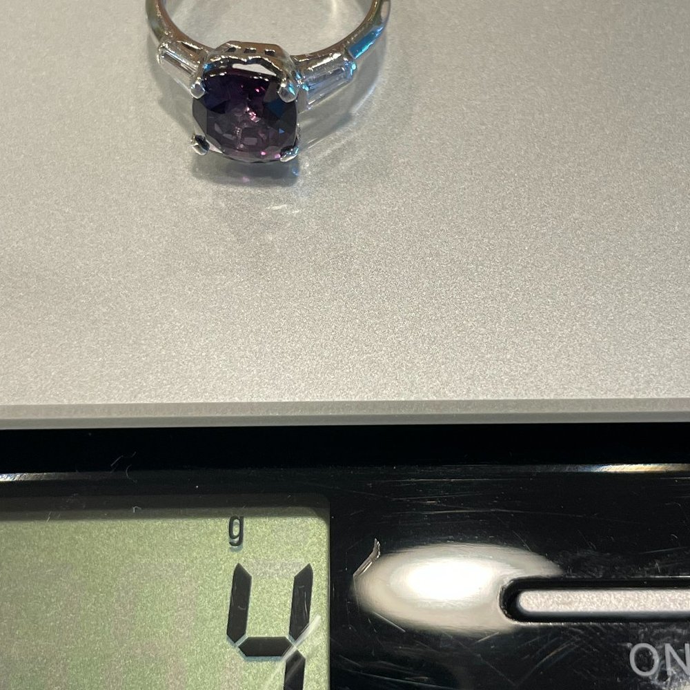 Platinum Cushion Cut Color Change Garnet and Diamond Ring Size 6 EXCELLENT Cond - Picture 4 of 7